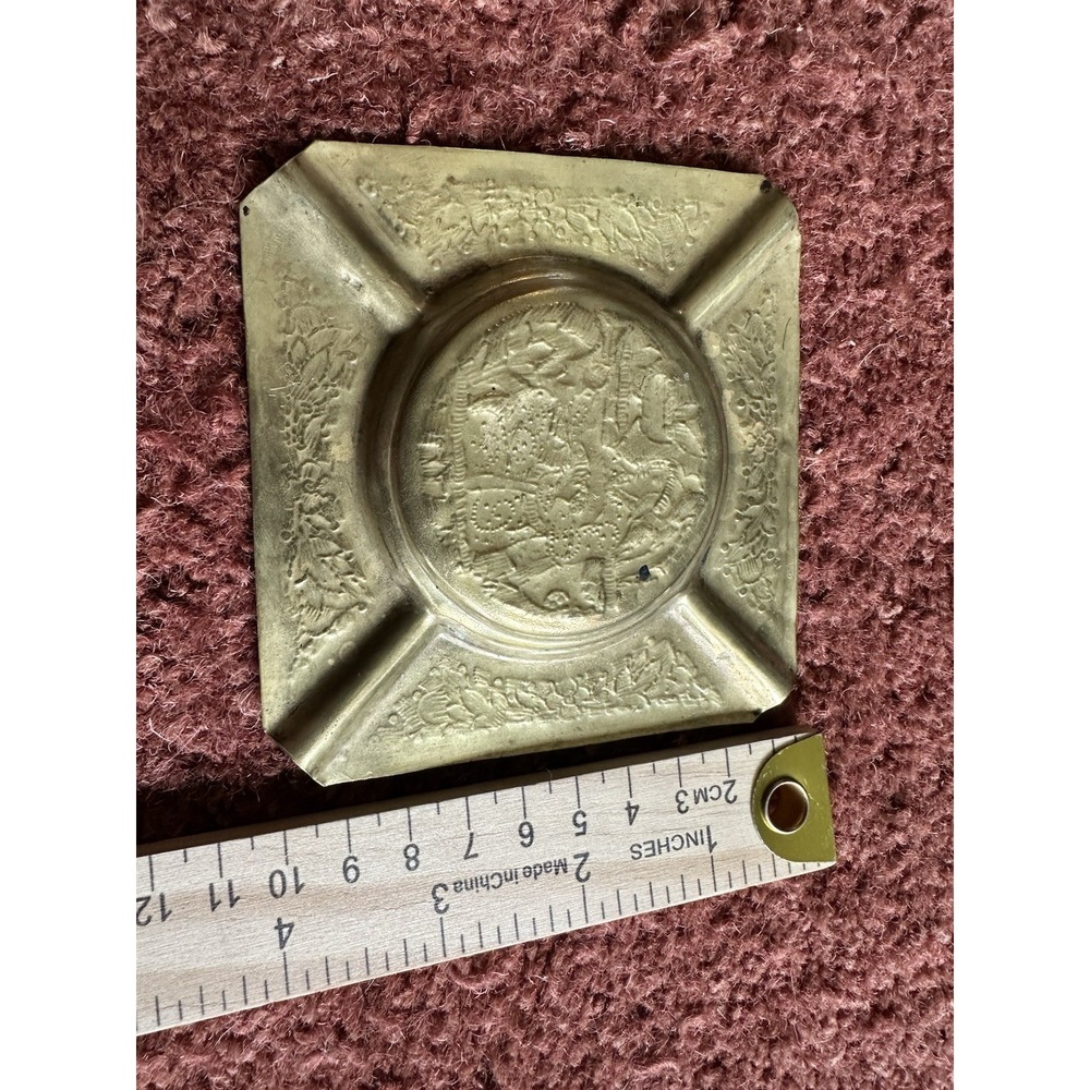 Vintage Gold Color Brass Ashtray Ornate Floral Decorative Boho - Picture 6 of 6